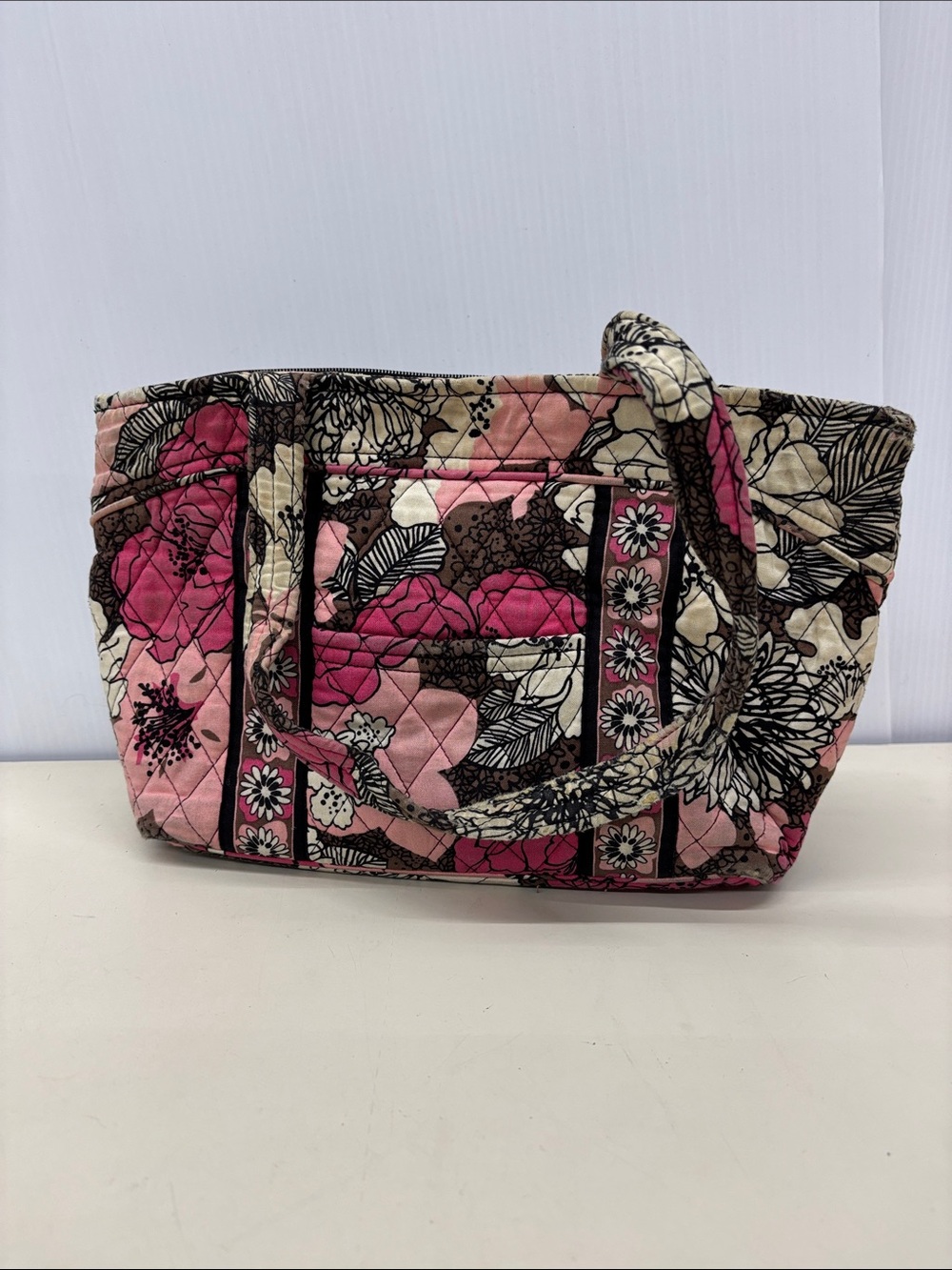 Vera Bradley Pink Brown Cream Quilted Floral Tote
